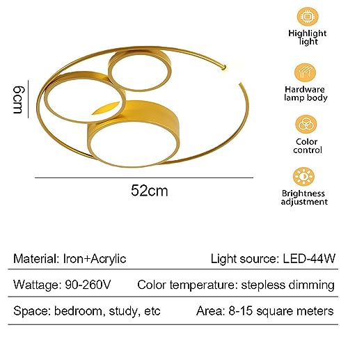 Plafonnier LED moderne 44W doré de 52cm pour éclairage de salon