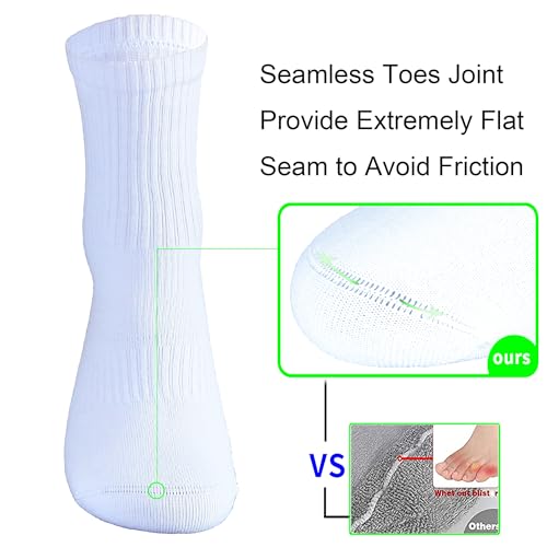 Image of Womens 2-Pack White Anti Stink Odor Resistant Seamless Cotton Moisture Wicking Crew Dress Socks, Size 6-10