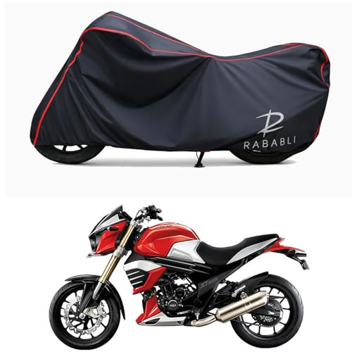 Image of Waterproof Bike Body Cover Compatible for | Mahindra Mojo | Taffeta Fabric, Red Piping Design, Bottom Elastic Fit | Dustproof, Sun UV & Rain Protection for All Bikes