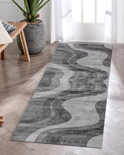 Tapis abstrait noir et gris anti-glisse format XXL pour sublimer l'entrée - 3