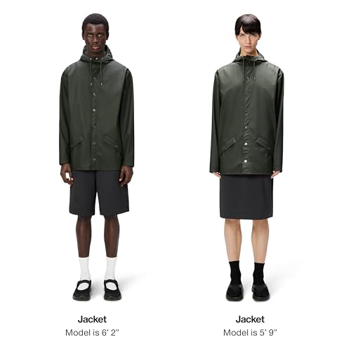 Image of RAINS Waterproof Jacket - Hooded Lightweight Raincoat, Men and Women | Waterproof PU rain jacket for men and women; 5000 mm water column, welded seams, hood with cap, snap placket, fishtail hem