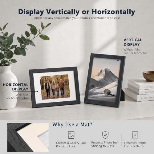 Image of VCK 8x12 Picture Frame 5 Pack, Black Exclusive Wood, Real Glass, for Photo
