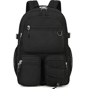 Lohol Water Resistant Daypack with Mulitiple Pockets for School Travel Outdoor College, 15.6 inch Laptop Backpack for Men and Women (Black)