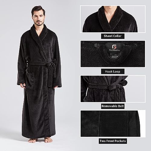 Image of FashGudim Mens Robes Big and Tall Full Length Plush Fleece Long Robe for Men Bathrobe Shawl Collar Warm Winter House Robes