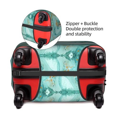 Turquoise Gold Marble Print Practical Elastic Washable Travel Luggage Cover with Concealed Zipper for Suitcases4