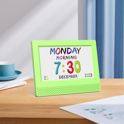 Image of Kids Digital Alarm Clock with Voice Scene Reminders, 7 inch Eye-Caring Display | Watercolor Wallpapers, Auto Dimming DST /Calendar Clock, Sleep Trainer Easy Setup Gift-Ready Box for Kids Birthday with Remote