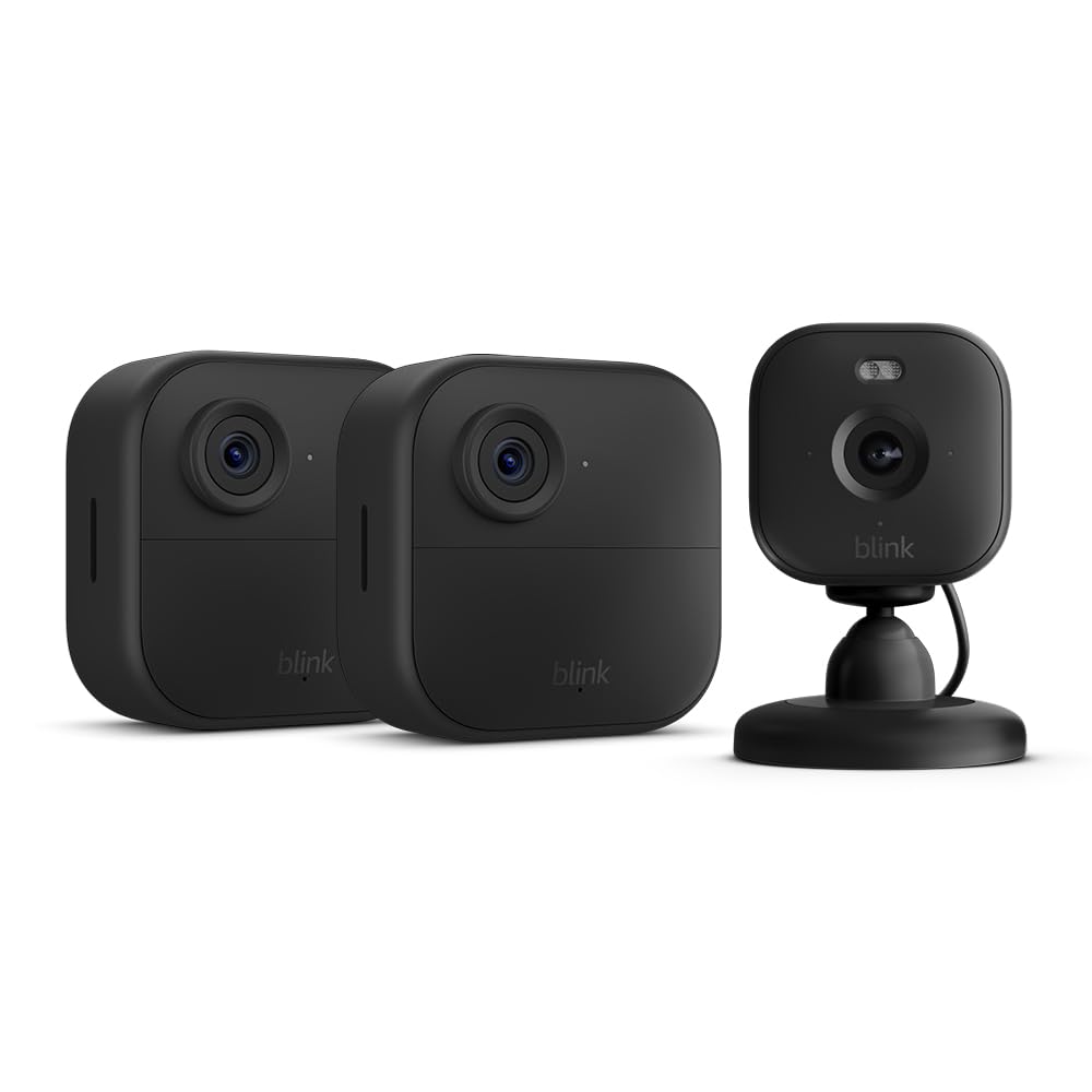 Nuova videocamera Blink (Outdoor 4) | Sistema a 2 telecamera con Sync Module Core incluso + Blink Mini 2 | Nero