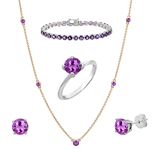 Dazzlingrock Collection Round Amethyst Solitaire Style Necklace, Ring, Bracelet & Stud Earrings Set For Women #TOP29