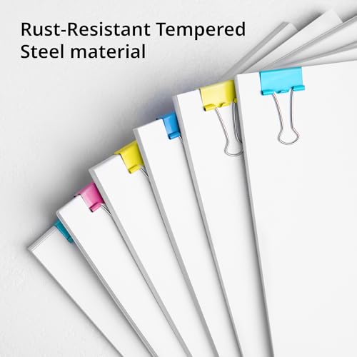Image of Binder Clips Assorted Sizes-Multicolor | Made of Tempered Steel, Durable & Rust-Resistant | Perfect for Holding Loose Papers | Ideal for School, Office & Home (Pack of 42 Clips)