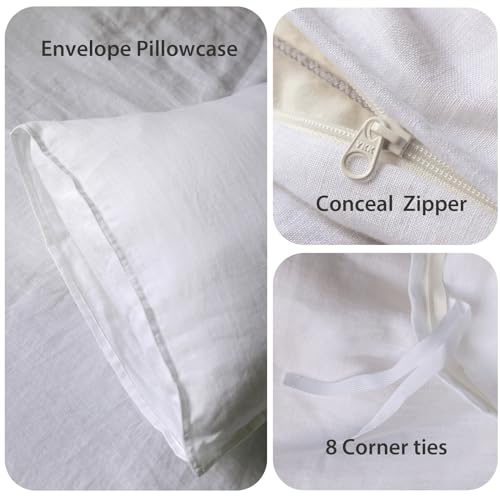 Image of XZ XIFA 100% Washed French Flax Linen Duvet Cover Set - 2 Pieces, Cooling & Textured Farmhouse Bedding for Hot Sleepers, with Zipper Closure (White,Twin)
