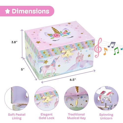 Image of Jewelkeeper Girl's Musical Jewelry Storage Box with Spinning Unicorn, Glitter Rainbow and Stars Design, The Beautiful Dreamer Tune
