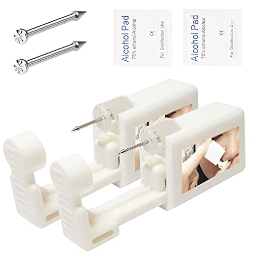 Anockm 2 Pack Self Nose Piercing Gun Nose Piercing Kit Unit Safety Disposable Nose Piercing Gun with Nose Stud Piercing Kit Tool for Cartilage Piercing Gun 20G Piercing Jewelry (White)