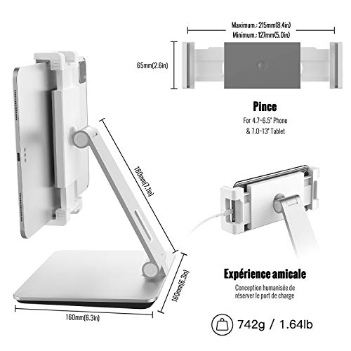 Support tablette réglable argenté pliable compatible Samsung Tab et iPad - 6