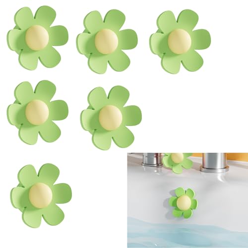 Syiyunran Tapon Lavabo Tapón Desague Cubierta para Rebosadero - Verde, con Forma Flor, 6 Unidades, Apta Lavabos, Lavabos sobre Encimera, Cubetas, Lavamanos, Rebosaderos Bañera, etc