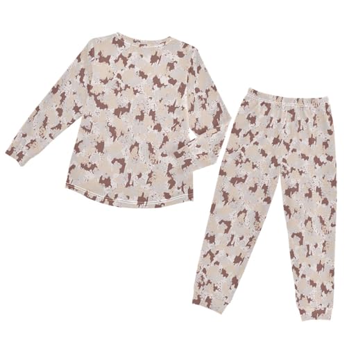 Abstract Camouflage Pink Soft Pajama Set for All Seasons,Breathable Pjs Long Sleeve Sleepwear,Comfy Loungewear 2 Piece Underwear Set 6T2