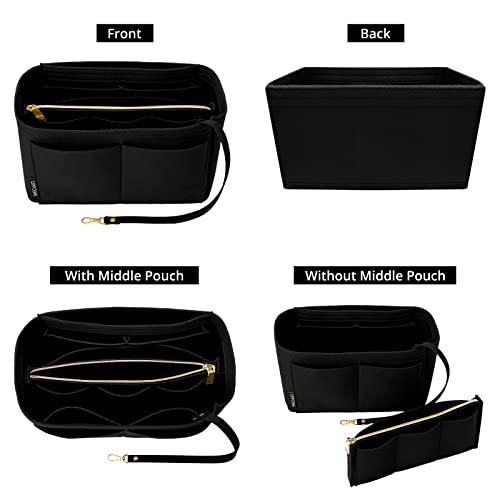 Image of OPPOSHE Purse Organizer Insert for Handbags, Softened Felt Bag Insert Organizer for Tote, Handbag Organizer Compatible with LV, Coach, MK, Kate Spade, Goyard, Longchamp (Black, Medium)