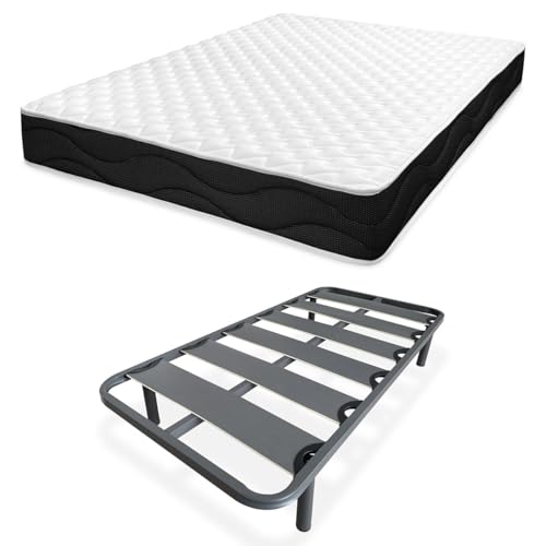 amuéblate online   Cama Completa con Colchón Venus Reversible + Somier de Láminas Reforzado con 4 Patas Cilíndricas Metálicas Roscadas, 90 x 190