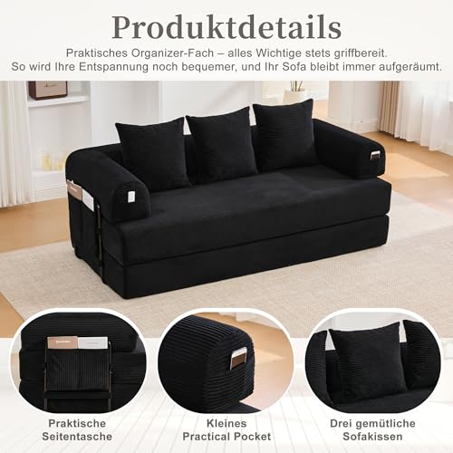 Sofá de compresión modular negro Loungeland, sillón con marco de metal para salón 4