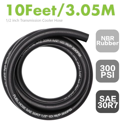 Image of Jeemiter 1 /2 inch ID (13mm) Fuel Line Hose 10FT - Heavy Duty SAE 30R7 NBR Rubber for Diesel, Gas & Oil - High Flow Kit with 10 Clamps for Truck, Marine, Industrial & Automotive Use