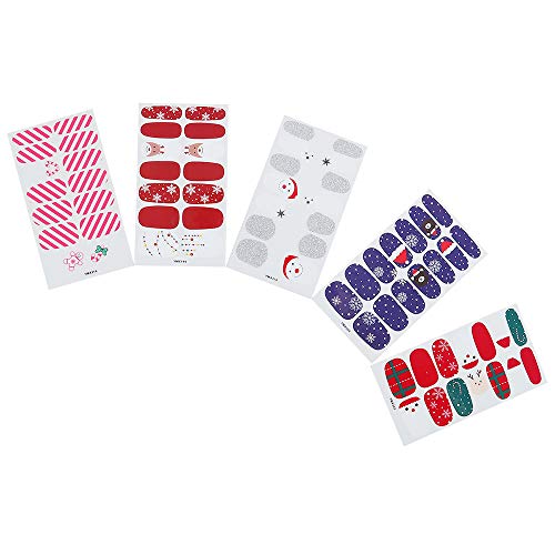 Lakkio 5 Sheets Christmas Nail Stickers Nail Decals for Christmas Self-adhesive DIY Nail Art Nail Decoration for Party Colorful Printed Stickers for Festival New Year Gift for Women/Girls