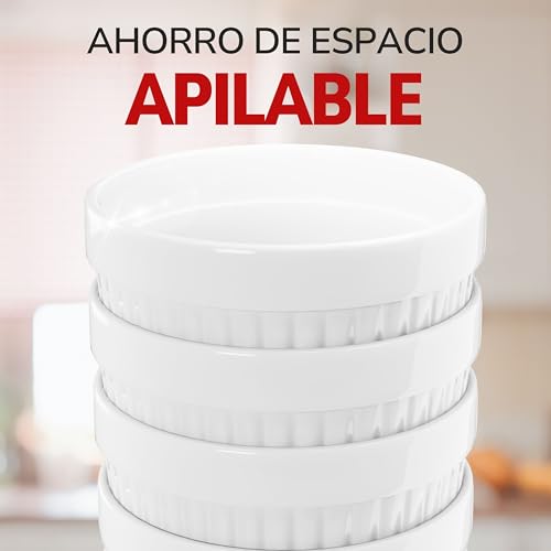 Miniatura 5 de Toci Ramekins Brulee Crema Blanca 9 Cm, También Para Soufflé De Chocolate Y Ragú, Plato De Tarta De Cerámica. Paquete De 6 Unidades De Color Blanco