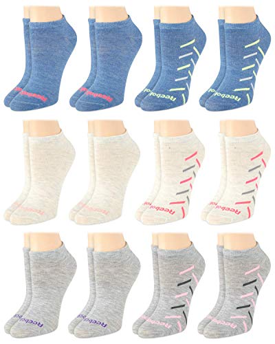 Reebok Women's Lightweight Comfort No-Show Low Cut Basic Socks (12 Pack), Assorted Shoe Size: 4-10