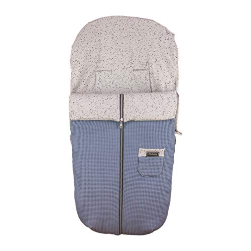 Saco Silla de Paseo Universal Rosy Fuentes- Saco Carrito Bebé - Funda de silla de paseo - Equipado para ser Ajustado perfectamente - Elaborado en Piqué y popelín estampado - Color azul empolvado