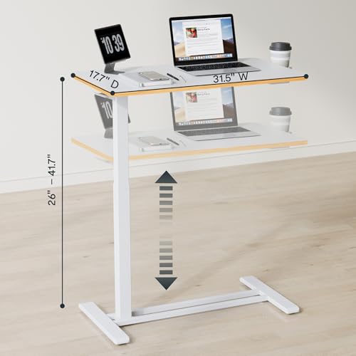 Image of FLEXISPOT 32 inch Mobile Standing Desk Pneumatic Lift Computer Workstations | Computer workstation desk with hidden wheels,Laptop Rolling Cart for home office and small spaces.31.5 inchW x 15.7 inchD,White Maple