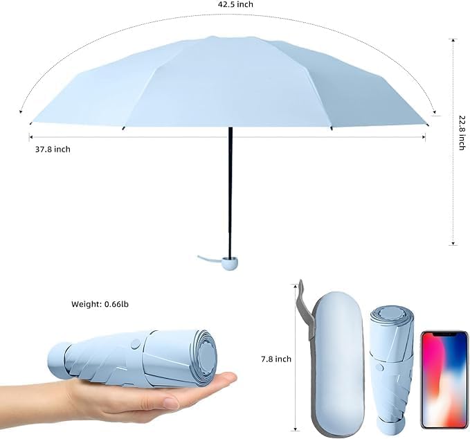 Image of SNKR ESSENTIALS HEMOVIA Mini Umbrella with Case for Men & Women (Manual Open) Compact Travelling Umbrella, Polyester & UV Protection Fabric for Summer Use in Rain & Summer- 6 Frame