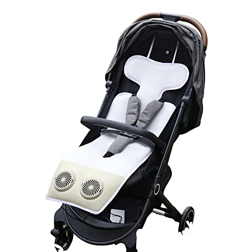 DE.HOME Baby Car seat Cooler Pad, Summer Breathable ice Seat Cooling Cushion, Suitable for Stroller seat Dining Chair, with 2 Adjustable Fans and USB Power Supply, Perfect Cooling in Summer (White)