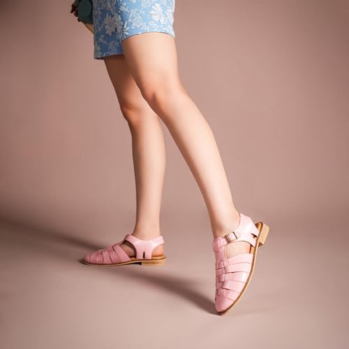 Image of Theater Tourist Woven Sandals for Women | Closed-Toe Fisherman Style | Adjustable Buckle Strap | Casual Everyday Flats