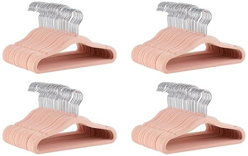 Image of Amazon Basics Kids Space Saving Velvet Non-Slip Clothes Hangers with Shoulder Notches for Infant and Toddler, 11.6 inch, Blush, 50 Count (Pack of 4)