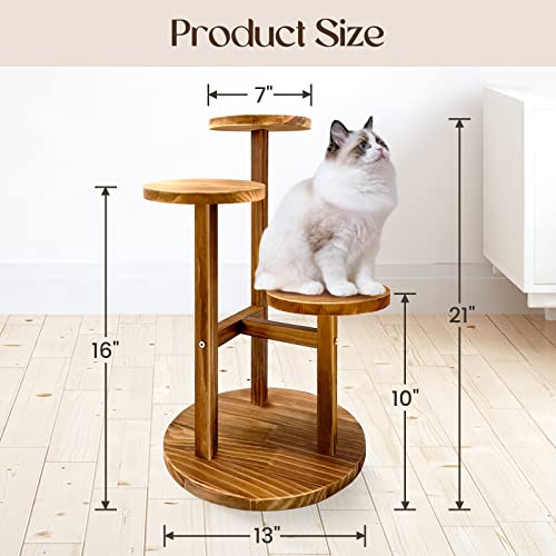 Image of GEEBOBO 3 Tier Plant Stand Indoor | Tiered Wood Plant Stand for Indoor Plants, 21 inch Height Space Saving Small Corner Plant Shelf, Plant Stands (Brown)