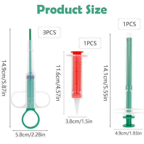Naturahand 5Pcs Cat Pill Plunger, Green Dog Pill Gun Pet Pill Dispenser Medicine Syringe Puppy Tablet Feeder Liquid Medical Feeding Tool for Small Animals