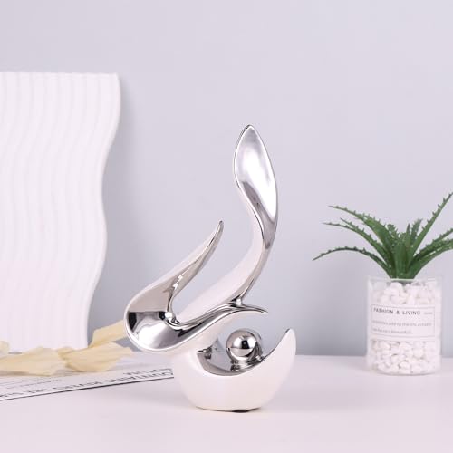 Adorno moderno de cerámica para mesa comedor blanco plateado miniatura 6