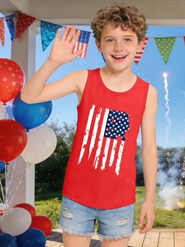 Image of CAZYCHILD Girls American Flag Tank Tops Boys 4th of July Shirts USA Summer Sleeveless Tee Independence Day Outfit 5-14y