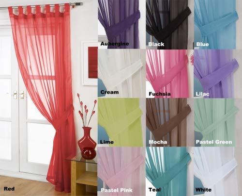 John Aird Woven Voile Tab Top Curtain Panel - Tieback Included - Single Panel (Red, 58" Wide x 90" Drop) — image 1