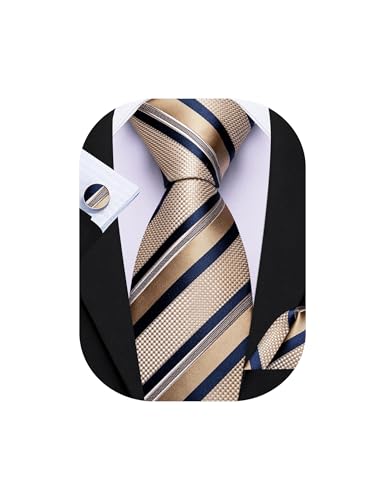 Image of Barry.Wang Mens Tie Set Plaid Check Neckties Formal Business Wedding Luxury Pocket Square Cufflinks