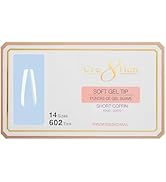 Cre8tion Soft Gel Nail Tips, Short Coffin Shape, 602 Tips in 14 Sizes (00-9) for Professional Nai...