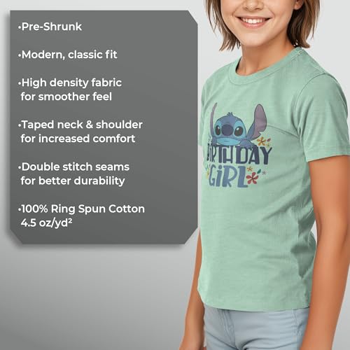 Image of Disney Girls Lilo & Stitch Birthday Girl T-Shirt - Mint Short Sleeve Tee - Fun Design for Youth Celebrations
