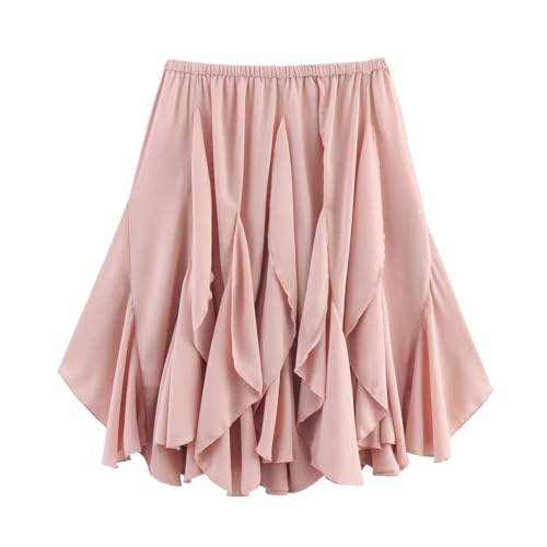 European Style Women's Fashion Pink Asymmetric Layered Mini Skirt Natural Waist Regular