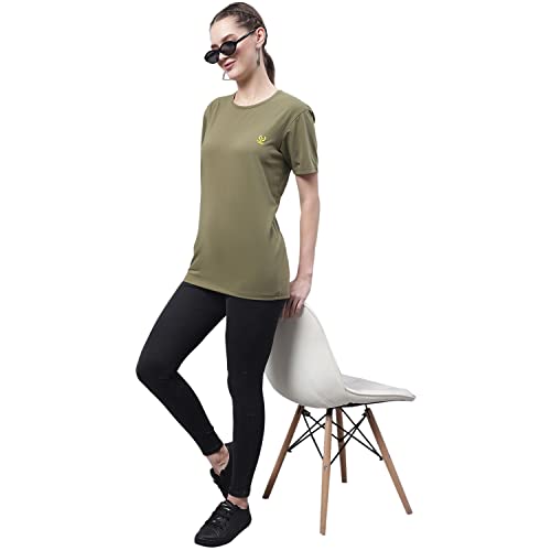 Image of Mack Jonney Women Round Neck Cotton Solid Regular Fit T-Shirt-T Anthraa 001-P