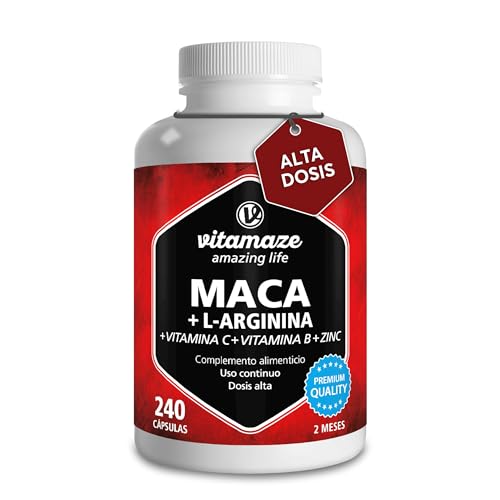 Maca Kapseln hochdosiert + L-Arginin + Vitamine + Zink, 240 Kapseln, Pulver aus der Maca Wurzel für 2 Monate, Pflanzliche Nahrungsergänzung ohne Zusätze, Made in Germany Maca Kapseln hochdosiert + L-Arginin + Vitamine + Zink, 240 Kapseln, Pulver aus der Maca Wurzel für 2 Monate, Pflanzliche Nahrungsergänzung ohne Zusätze, Made in Germany