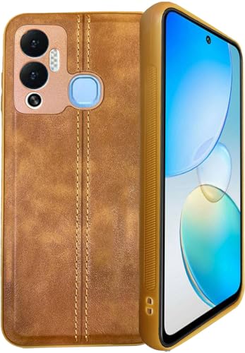 Image of A rtistque Premium Thread Leather Back Cover Case for Infinix Hot 12 Play | Drop Protection | Smooth Grip | Raised Camera Edges | Infinix Hot 12 Play Back Cover - Brown