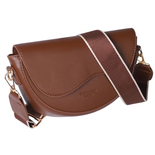 Bolso cruzado para mujer, bolsos de cuero para mujer con correa ancha ajustable, bolsa de hombro para mujeres y niñas, viajes, compras, trabajo, color negro, Brown, 26cm Bolso cruzado para mujer, bolsos de cuero para mujer con correa ancha ajustable, bolsa de hombro para mujeres y niñas, viajes, compras, trabajo, color negro, Brown, 26cm