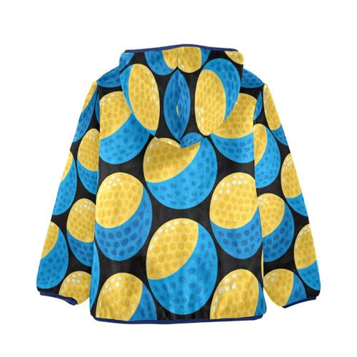 Blue and Yellow Ball Pattern Toddler Fleece Jacket Girl Boys Hooded Fleece Jacket Coat Warm Outwear Zip-up 3-10T2