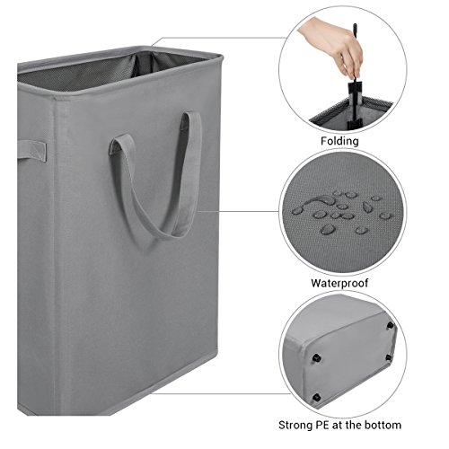 Zero Jet Lag Slim Laundry Hamper With Handles Collapsible Laundry Basket Thin Dirty Clothes Basket Narrow Laundry Bag Foldable Dirty Cloth Hamper 45L (21 Inches,Grey) #TOP1