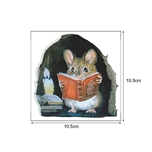Walbest 3D Mouse Hole Wall Stickers 3Pcs Mouse Reading Book In Wall Decals - Water Proof Funny Wall Stickers For Bedroom Nursery Wall Decor(Mouse Color Upgrade) #TOP6
