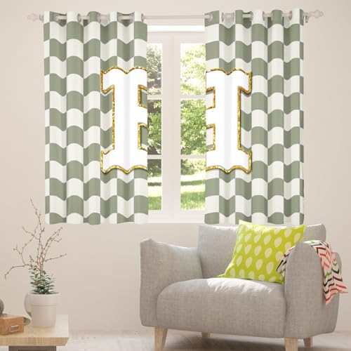 Image of Erosebridal Sage Green Checkered Window Curtains 52 inch Wx84 L Plaid Initial H Blackout Curtains for Bedroom Living Room,Personalized Monogram Window Treatments Grids Gingham Drapes Decor 2 Panels
