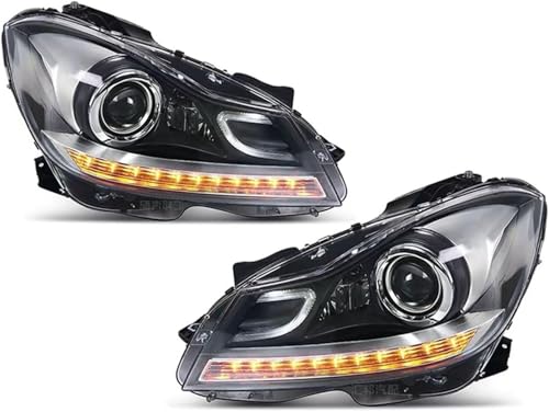 Myzzo Conjunto de faros delanteros para Benz Clase C W204 C180 C200 C260 2011-2014 bombillas de los faros(Xenon)